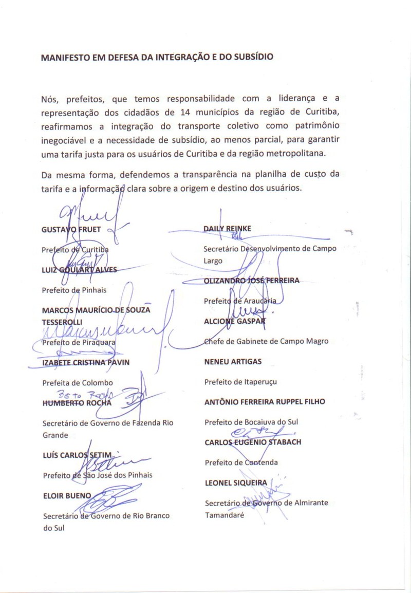 Manifesto em defesa da integraÁ„o e do subsÌdio