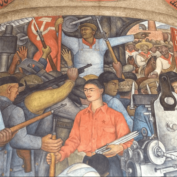 Mural de Diego Rivera na Secretaria de Educação, com a imagem de Frida Kahlo